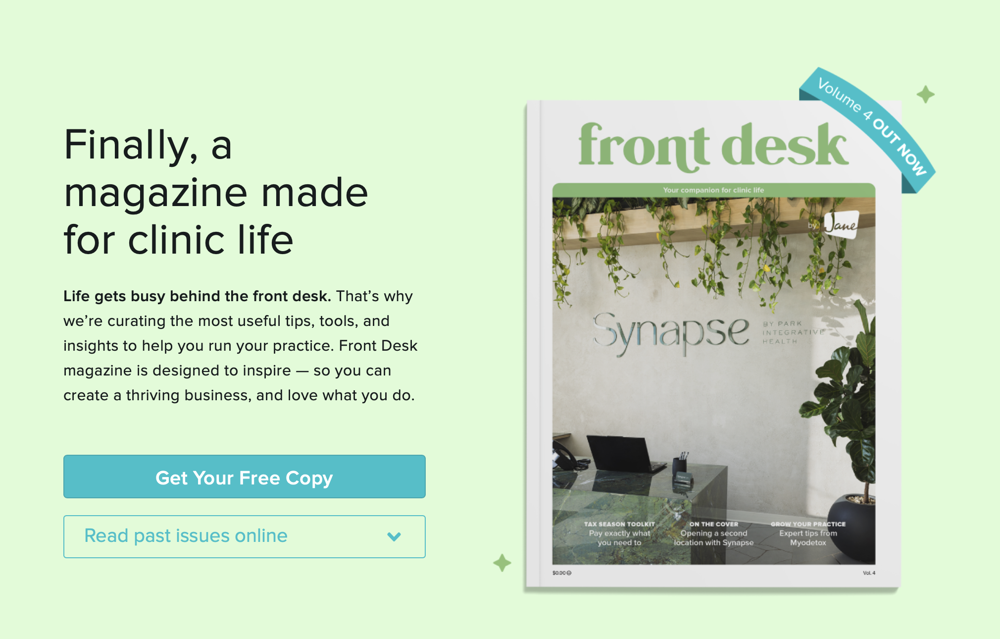 Screenshot of the front desk website where they use a book to create a mockup for their digital magazine.